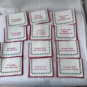 Vintage Style Fabric Cocktail Napkins Humorous Christmas themed Sayings Set 12